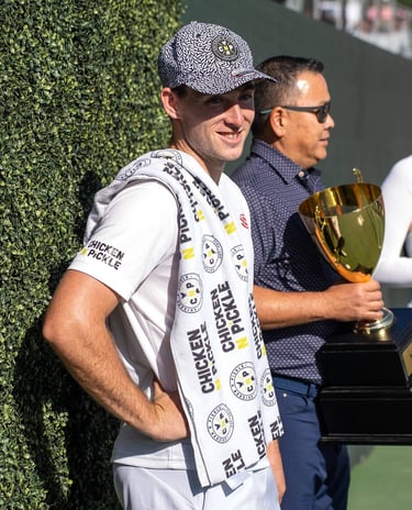 Dylan Frazier awaiting PPA Masters trophy presentation