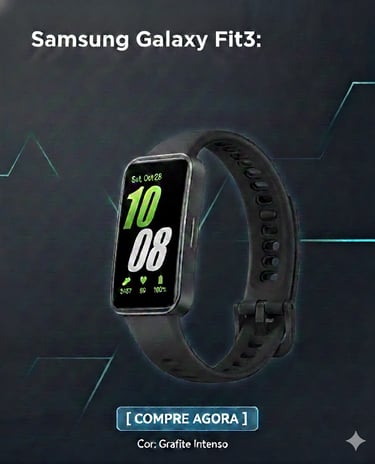 Galaxy Fit3  Possui um grande display de colorido e interativo, é ideal para o monitoramento esporte