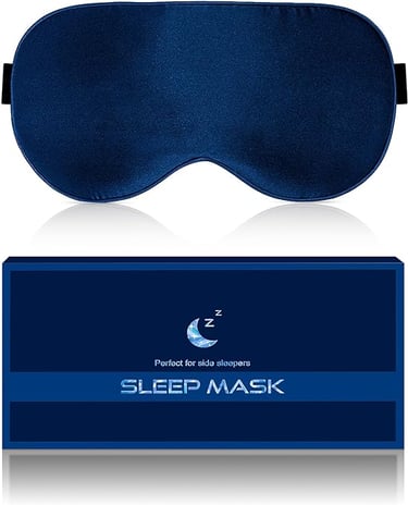 a sleep mask with a blue and white sleeping mask