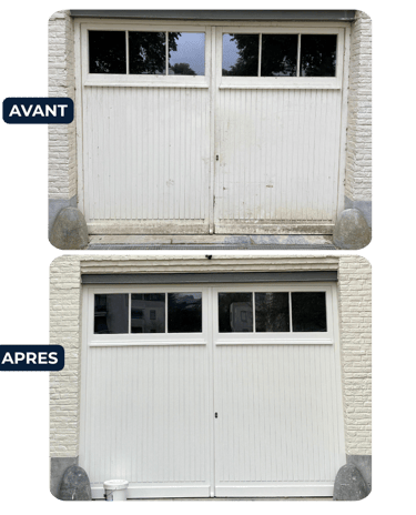 peinture sur porte de garage en bois réalisée à waterloo par smoqi srl