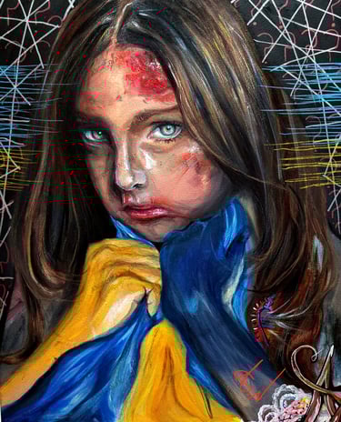 Artwork about the war in Ukraine 2024. Painting. Young Artist. Oil and Mixed media painting. Angelina Nazrenko. ArtNess. 16