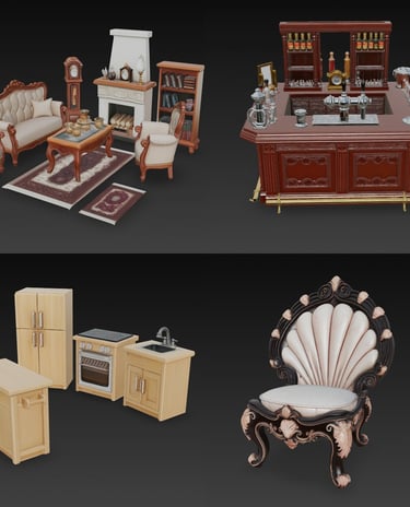 Coleccion y Catalogo de Modelos 3d para casas de muñecas listos para descargar e imprimir 