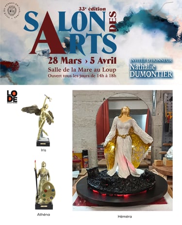 Affiche pour le Salon des Arts du Perray-en-Yvelines avec les 3 sculptures de l'artiste Lode