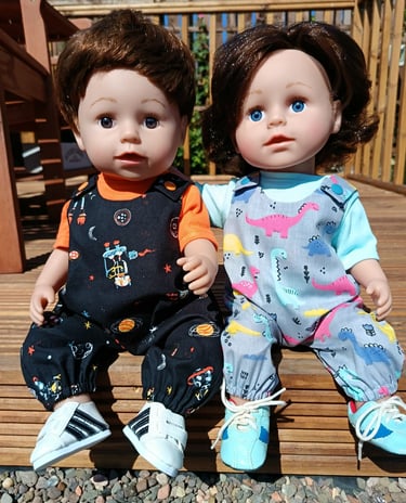 Baby Born Big Brother dolls dressed in summer overalls