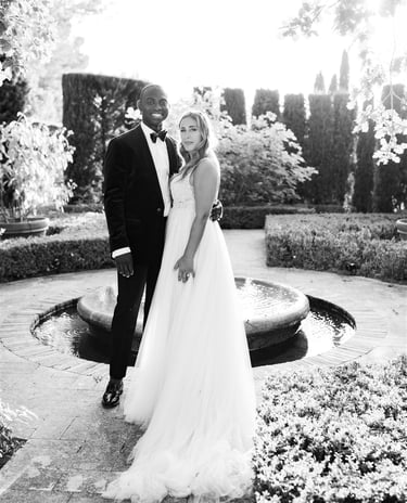 Black and white wedding photo in South of France — editorial fine art style by luxury photographer