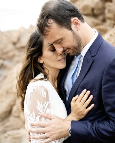 South of France wedding couple embrace — fine art editorial photographer