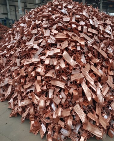 Piles of copper sheets stacked for storage.