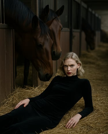 Editorial fashion photo showcasing emotional storytelling and luxury styling