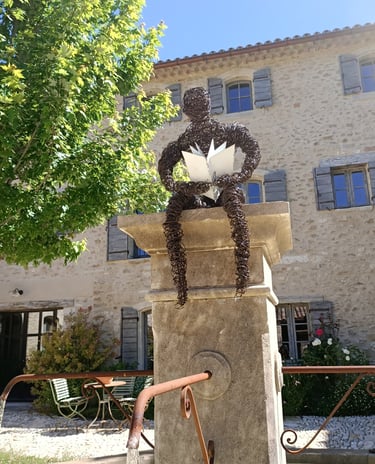 le lecteur sculpture fil de fer artiste sculpteur Wilfrid Bricourt mas Luberon