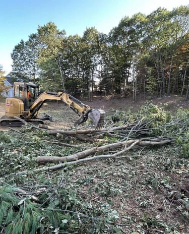 small excavator clearing lot