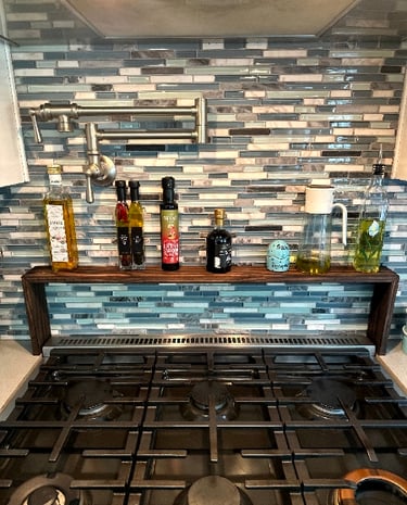 handcrafted stovetop shelf