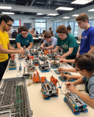 Students collaborating on a STEM project with innovative resources.