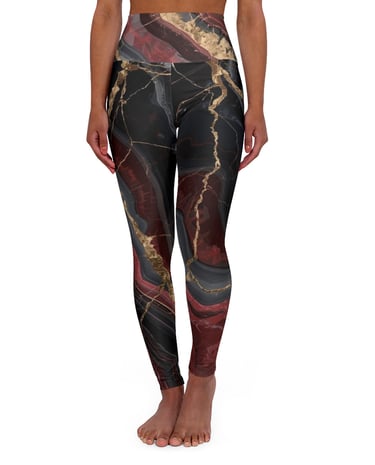 black red gold marble leggings