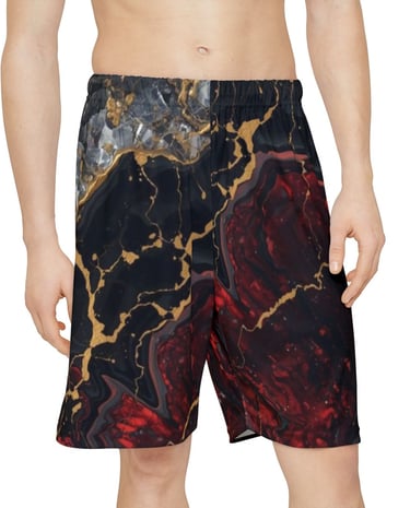 man wearing crystal marble shorts