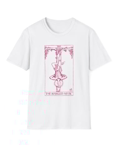 white and pink the hanged man tarot t-shirt