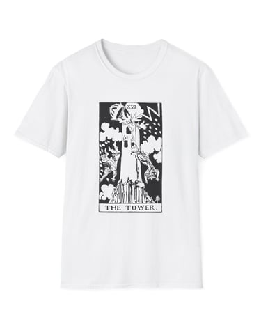 black and white the tower tarot t-shirt