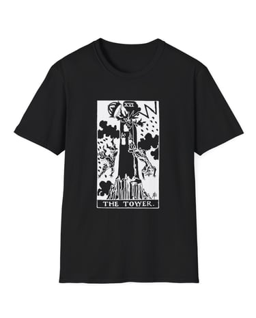 black and white the tower tarot t-shirt