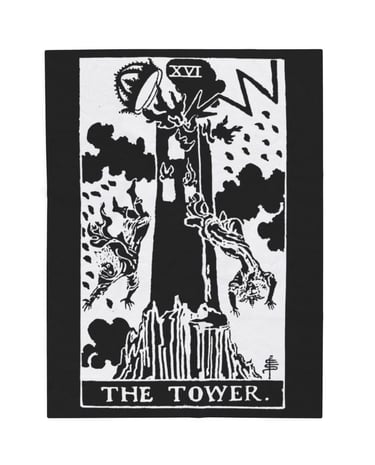 black and white the tower tarot blanket