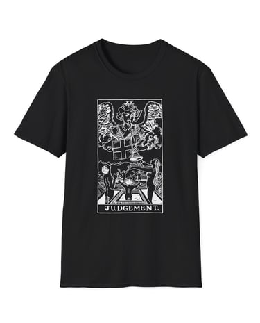 black and white judgement tarot t-shirt