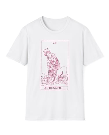 white and pink strength tarot t-shirt