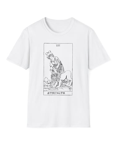black and white strength tarot t-shirt