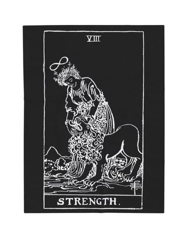 black and white strength tarot blanket