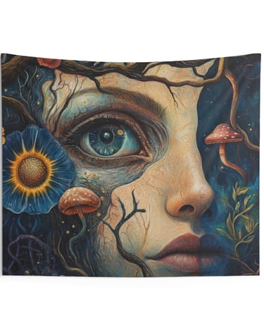 trippy mushroom woman art tapestry