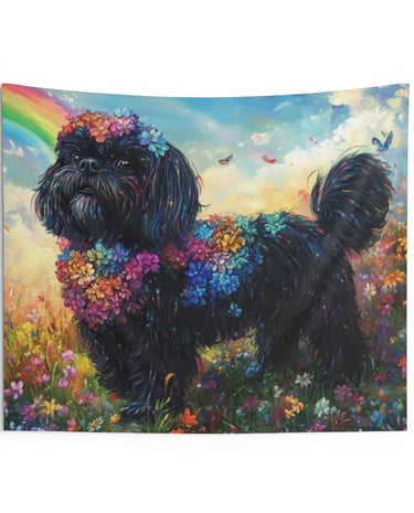 cute dog flower tapestry