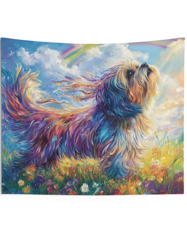 cute white dog and flowers tapestry