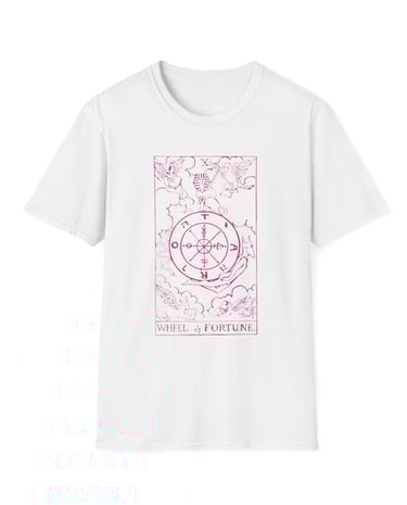 white and pink the wheel tarot t-shirt