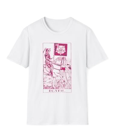 white and pink death tarot t-shirt