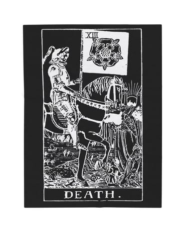 black and white death tarot blanket