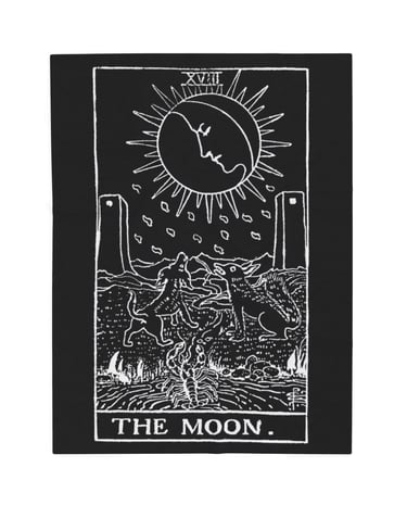 black and white the moon tarot blanket