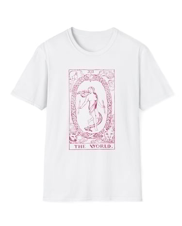 white and pink the world tarot t-shirt