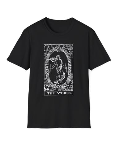 black and white the world tarot t-shirt