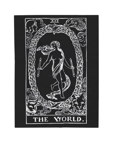 black and white the world tarot blanket