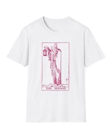 white and pink the hermit t-shirt