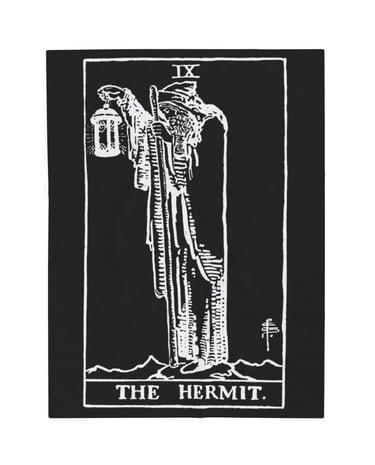 black and white the hermit tarot blanket
