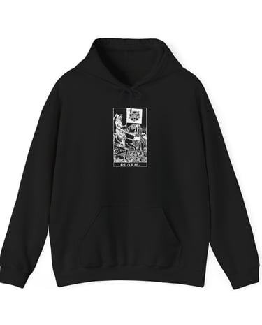 black and white hoodie with death tarot
