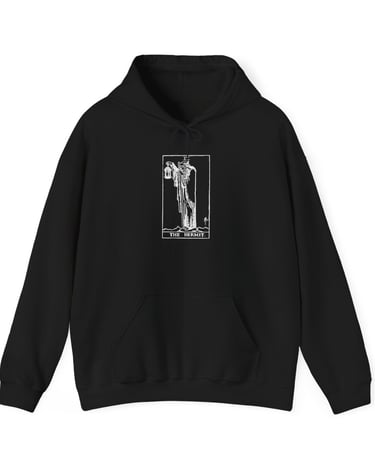 black and white hoodie with the hermit tarot