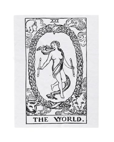 black and white the world tarot blanket