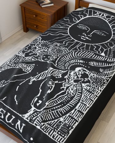 black and white the sun tarot plush blanket