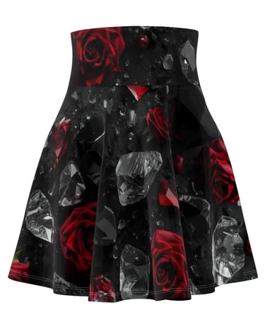 black red rose crystal skater skirt