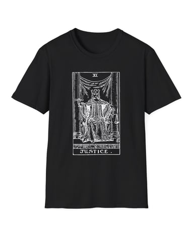 black and white justice tarot t-shirt