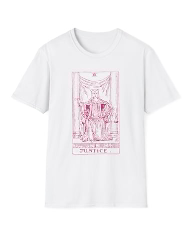 white and pink justice tarot t-shirt