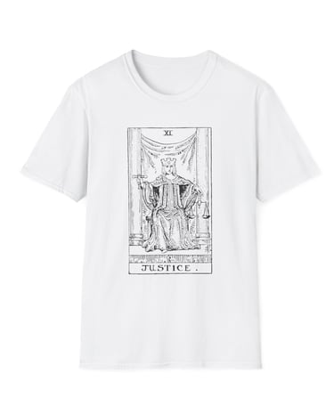 black and white justice tarot t-shirt
