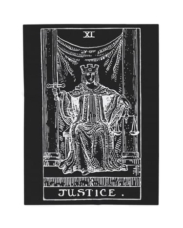 black and white justice tarot blanket