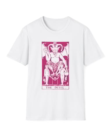 white and pink the devil tarot t-shirt