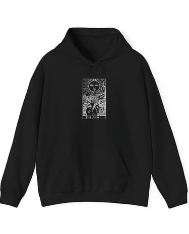 black and white hoodie with the sun tarot