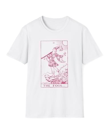 pink and white the fool tarot t-shirt